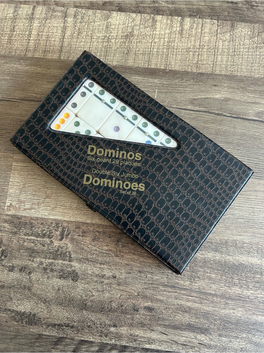 Vintage Sealed Double Six Jumbo Dominoes Set of 28 Faux Crocodile Case